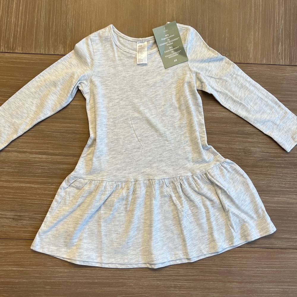H&M Grey 3T Cotton Long-Sleeve Drop Waist Dress